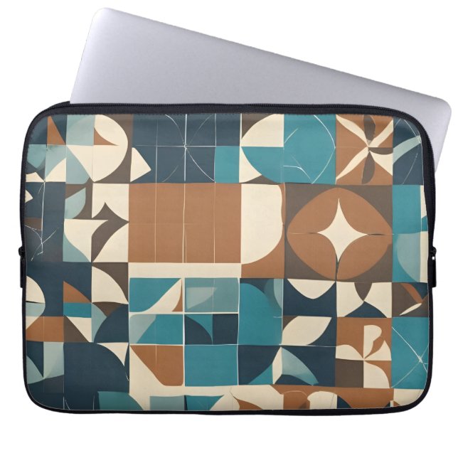 Capa Para Notebook Padrão Geométrico Azul Escuro, Turquesa, Marrom e  (Frente)