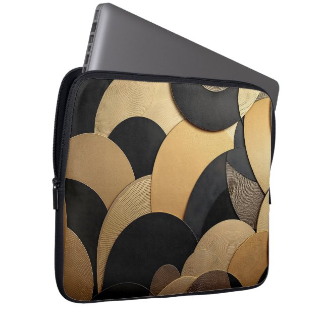 Capa Para Notebook Padrão geométrico Dourado e Abstrato preto (Frente Esquerda)