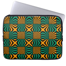 Capa Para Notebook Padrão Geométrico Dourado Preto Quadrado Verde