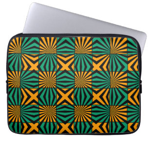 Capa Para Notebook Padrão Geométrico Dourado Preto Quadrado Verde