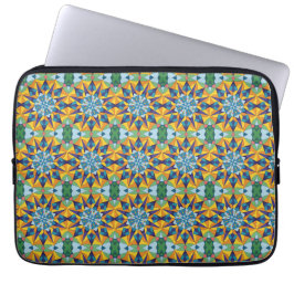 Capa Para Notebook Padrão geométrico fractal azul e amarelo