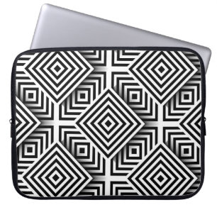 Capa Para Notebook Padrão geométrico. Preto & Branco. Quadrados e rua
