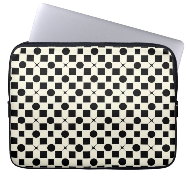 Capa Para Notebook Padrão Geométrico Preto e Branco com Círculos (Frente)