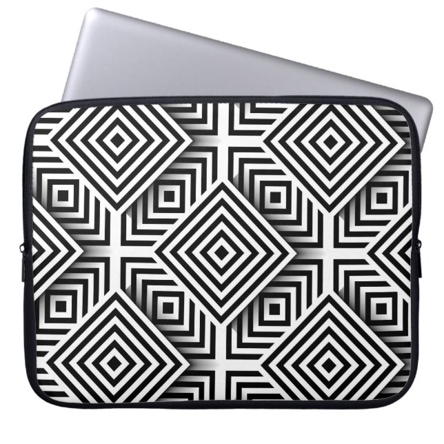 Capa Para Notebook Padrão geométrico. Preto e Branco. Quadrados e rua (Frente)