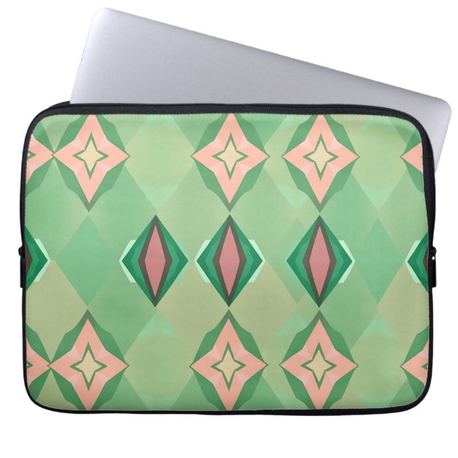 Capa Para Notebook Padrão Geométrico Retro Verde Rosa Diamante Estrel (Frente)