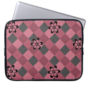 Capa Para Notebook Padrão geométrico rosa-cinza com flores