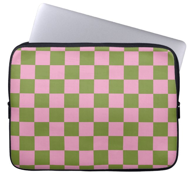 Capa Para Notebook Padrão Gingham Verdejado Rosa (Frente)
