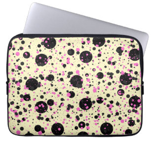 Capa Para Notebook Padrão Glam de Bolinhas Rosa e Preto