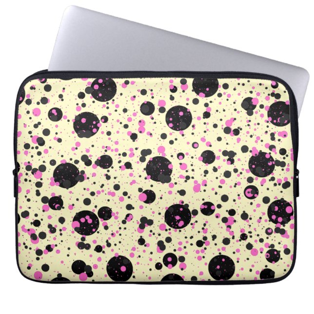 Capa Para Notebook Padrão Glam de Bolinhas Rosa e Preto (Frente)