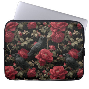 Capa Para Notebook Padrão Gótico com Rosas vermelhas e Corvos