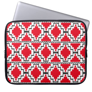 Capa Para Notebook Padrão Ikat Aztec - Vermelho, Preto e Branco