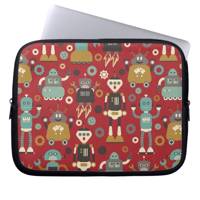 Capa Para Notebook Padrão Ilustrado de Robôs Retro Diversos (Vermelho (Frente)