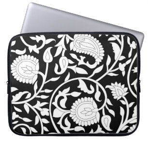 Capa Para Notebook Padrão índio tradicional de paisley em preto e wh