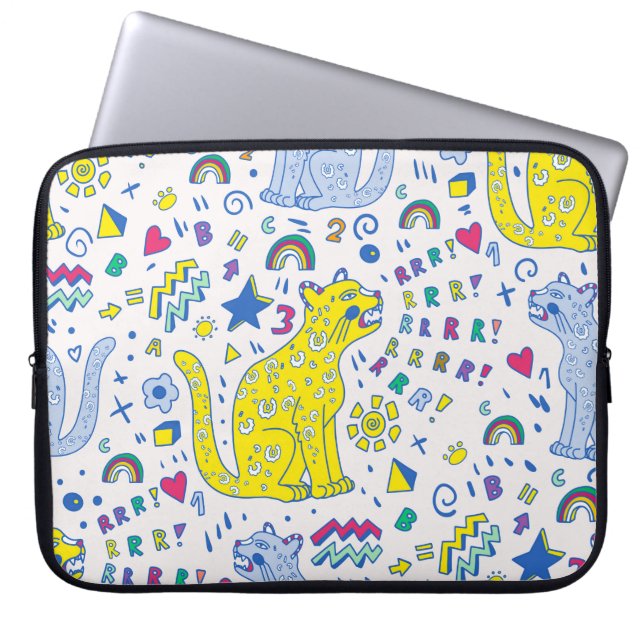 Capa Para Notebook padrão infantil com tigre, letras, arco-íris, núme (Frente)