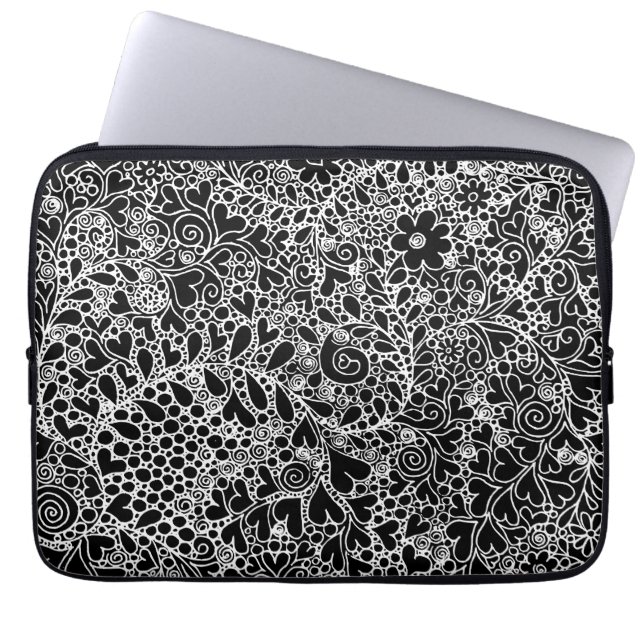 Capa Para Notebook Padrão Intricado de Renda Floral Desenhado à Mão (Frente)