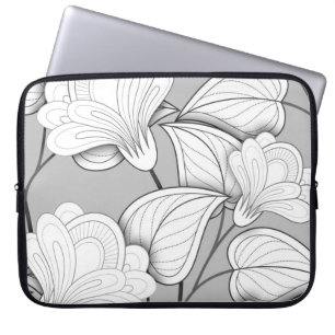 Capa Para Notebook Padrão Invisível Monocromático Floral. Folha de de