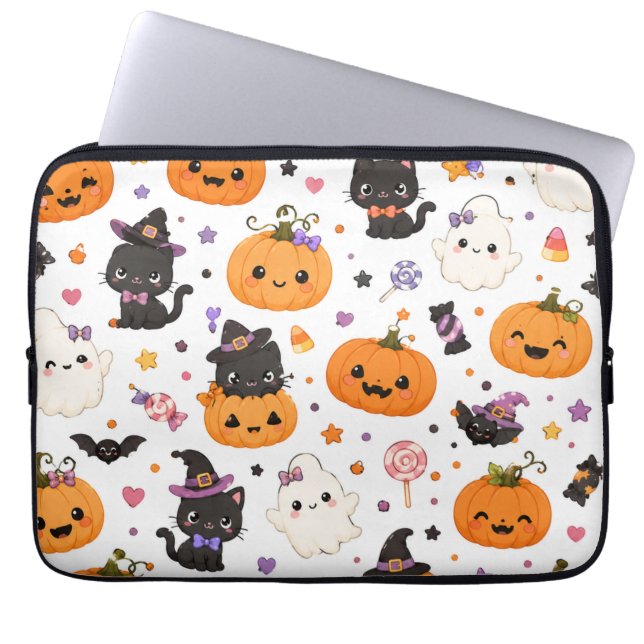 Capa Para Notebook Padrão Kawaii de Halloween com Abóboras Fofas (Frente)
