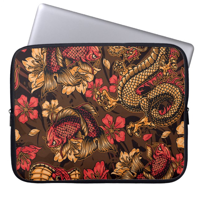 Capa Para Notebook Padrão koi do dragão japonês. (Frente)