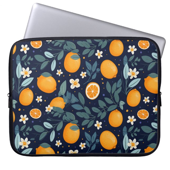 Capa Para Notebook Padrão Laranja e Delícia Floral (Frente)