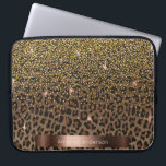 Capa Para Notebook Padrão leopardo bronze preto-escuro<br><div class="desc">Um elegante,  glamouroso e feminino com padrão leopardo marrom e preto,  decorado com confete ouro. Modelo para o seu nome. Um quadro colorido de bronze falso. Cartas brancas.</div>