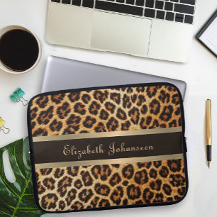 Capa Para Notebook Padrão-leopardo Castanho e Folha de Ouro Nome da F