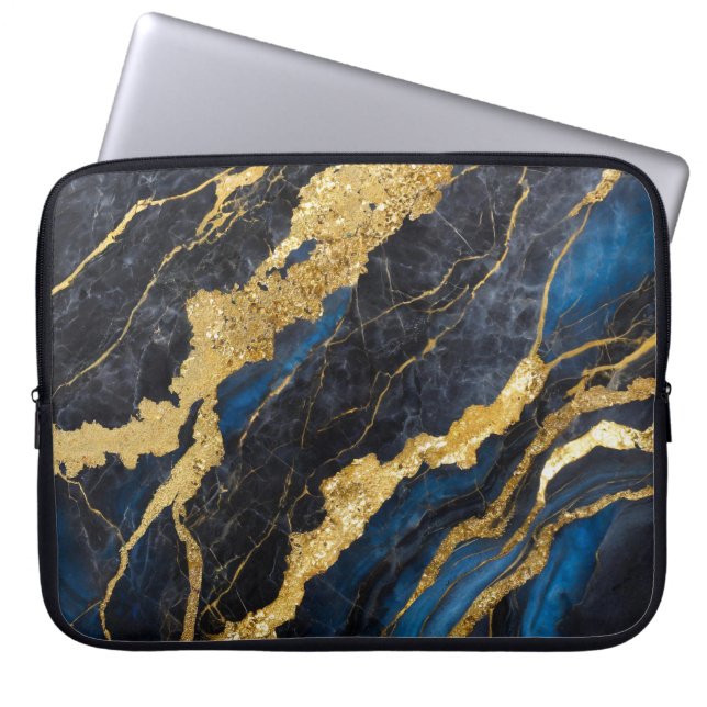 Capa Para Notebook Padrão Marble Azul com Dourado (Frente)