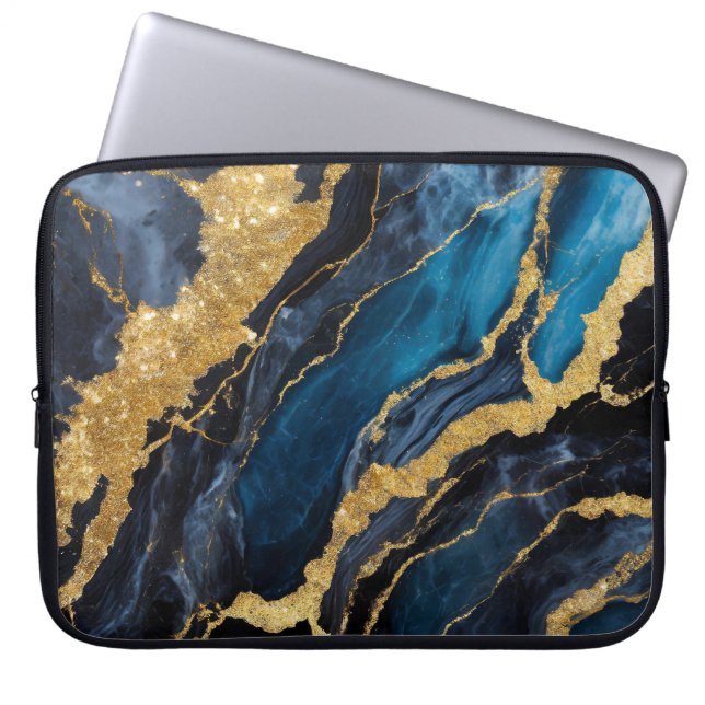 Capa Para Notebook Padrão Marble Azul com Dourado (Frente)