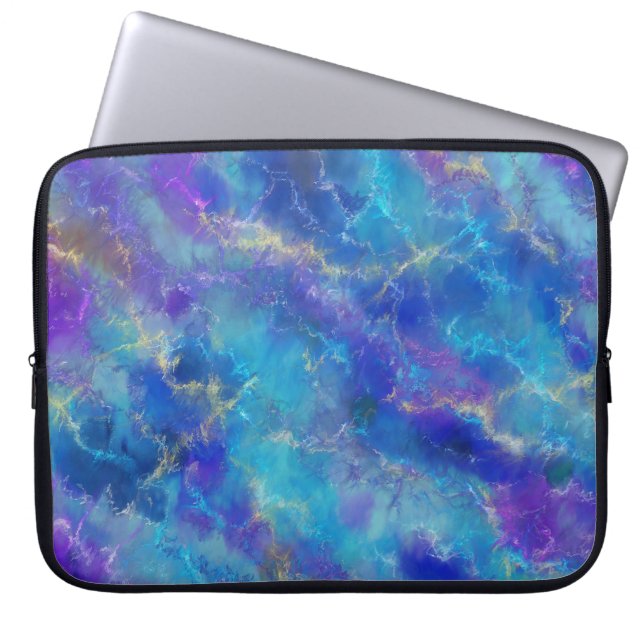 Capa Para Notebook Padrão Marble Azul, Roxo e Dourado Elegante (Frente)