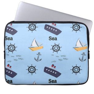 Capa Para Notebook Padrão marítimo em azul