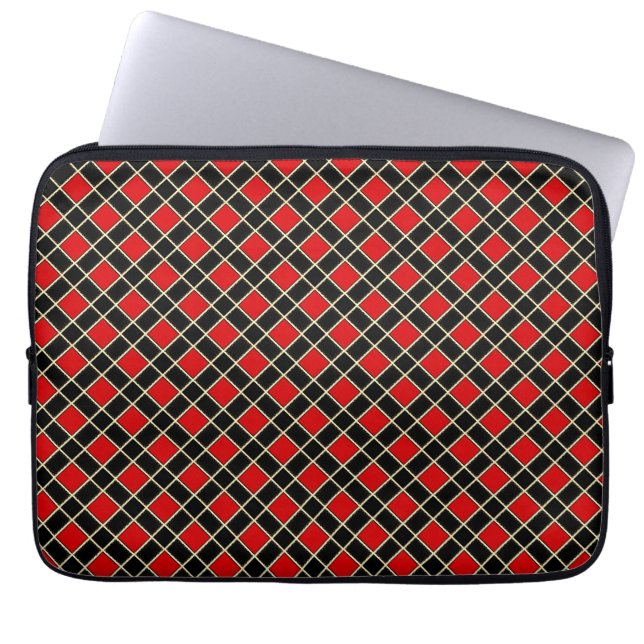 Capa Para Notebook Padrão moderno de diamante em preto e vermelho (Frente)