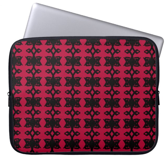Capa Para Notebook Padrão Moderno Elegante Preto e Vermelho Burgundy (Frente)