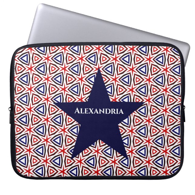 Capa Para Notebook Padrão Moderno Patriótico Americano Azul Branco Ve (Frente)