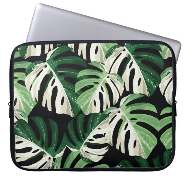 Capa Para Notebook Padrão Negro Exótico Monstera Leaf (Frente)