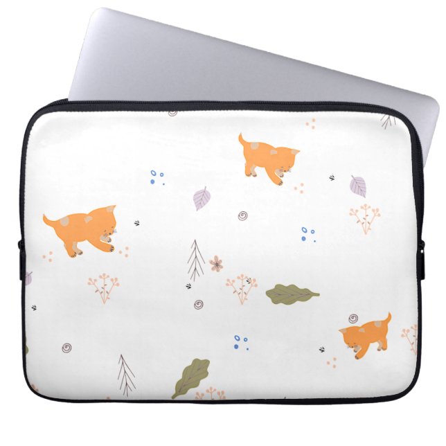 Capa Para Notebook Padrão Orange Tabby and Leaves (Frente)