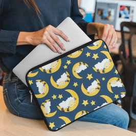Capa Para Notebook Padrão Ovino, Ovelhas Dormindo, Lua, Estrelas