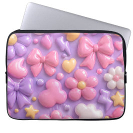 Capa Para Notebook Padrão Perfeito de Laços e Corações Pastel Kawaii
