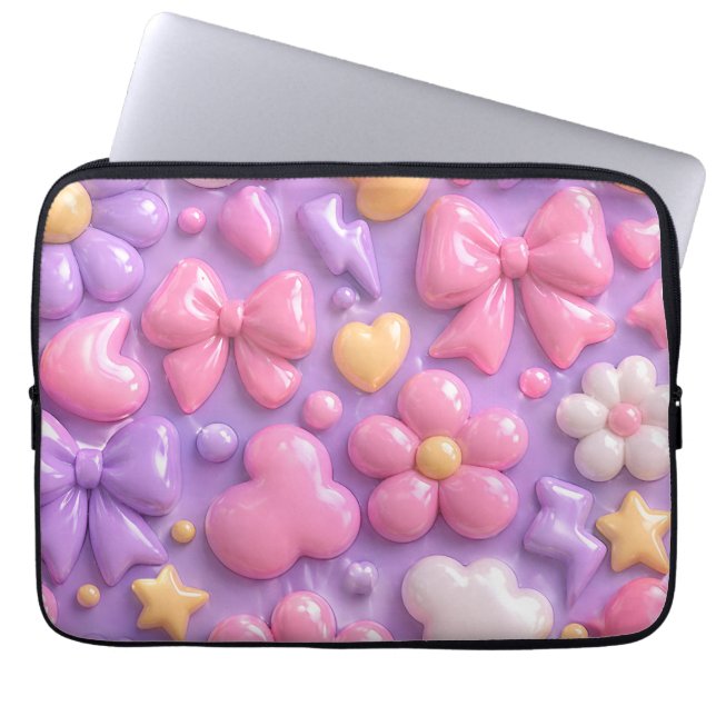 Capa Para Notebook Padrão Perfeito de Laços e Corações Pastel Kawaii (Frente)