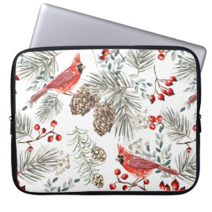 Capa Para Notebook Padrão perfeito de Natal, aves cardeais, vermelho