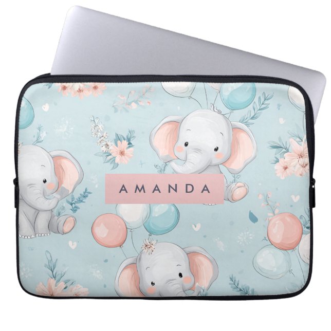 Capa Para Notebook Padrão Personalizado De Elefante Para Bebês (Frente)