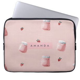 Capa Para Notebook Padrão Personalizado De Jar De Morango Rosa