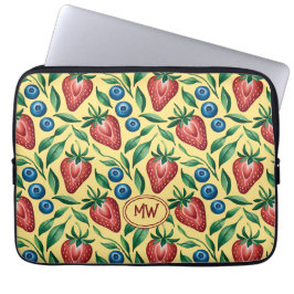 Capa Para Notebook Padrão Personalizado de Morango Mirtilo no Amarelo
