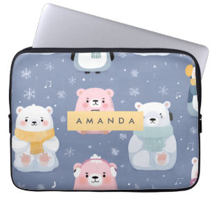 Capa Para Notebook Padrão Personalizado De Urso E Pinguim De Inverno