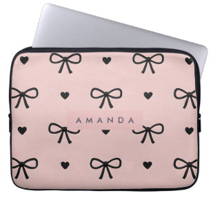 Capa Para Notebook Padrão Pessoal de Arco e Coração Cor-de-Rosa Chic 