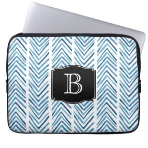 Capa Para Notebook Padrão Pintado de Chevrons Azul com Monograma
