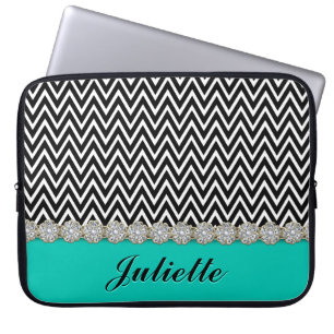 Capa Para Notebook Padrão Preto-Branco-Chevron Diamond Flower