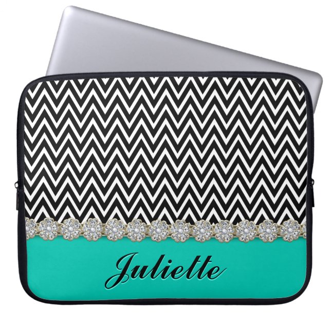 Capa Para Notebook Padrão Preto-Branco-Chevron Diamond Flower (Frente)