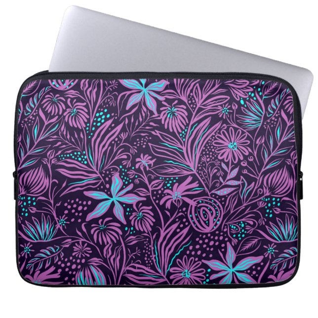 Capa Para Notebook Padrão Preto Rosa Púrpura, Rosa Floral, Moderno (Frente)