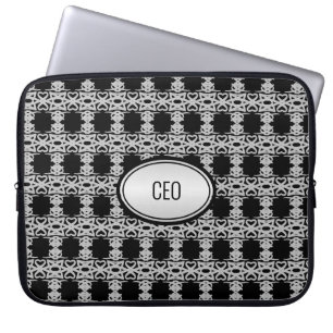 Capa Para Notebook Padrão Quadrado Elegante em Preto e Prata