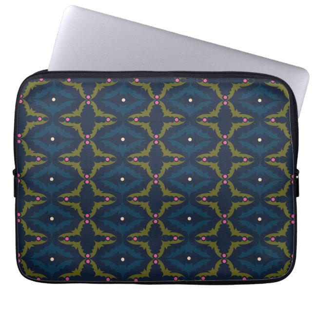 Capa Para Notebook Padrão Retro Vintage Azul Profundo (Frente)