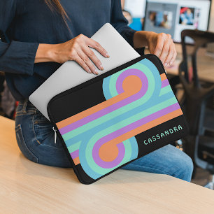 Capa Para Notebook Padrão Retroativo Azul Púrpura Laranja Personaliza